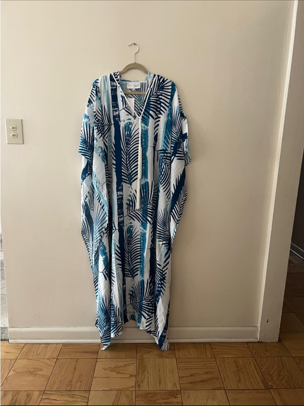 jocelyn Blue & White Palm Print Swim Coverup Caftan